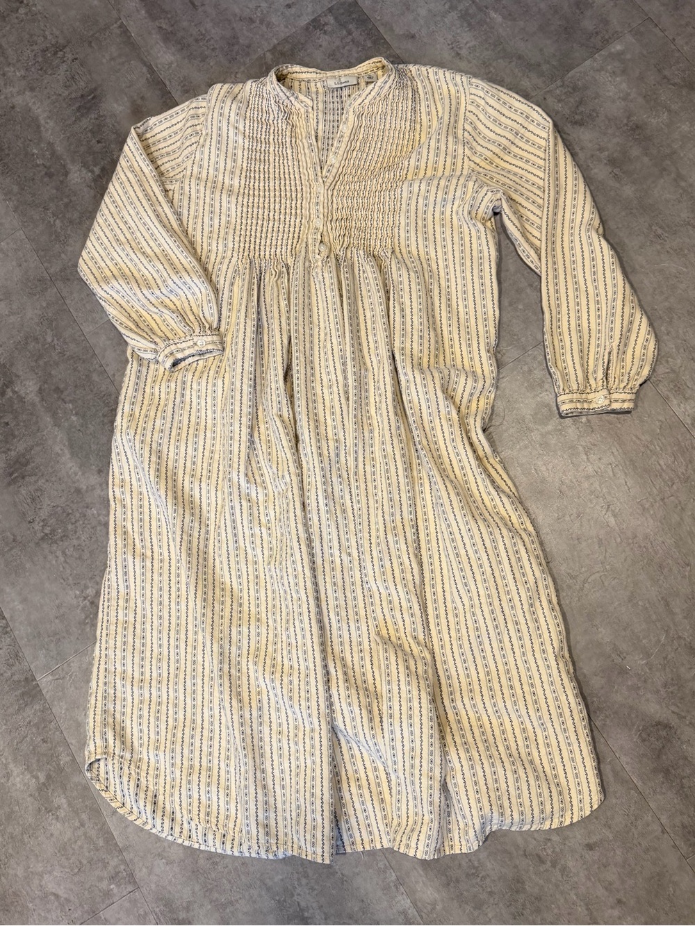 L.L. Bean Cream and Blue Striped Cotton Nightgown